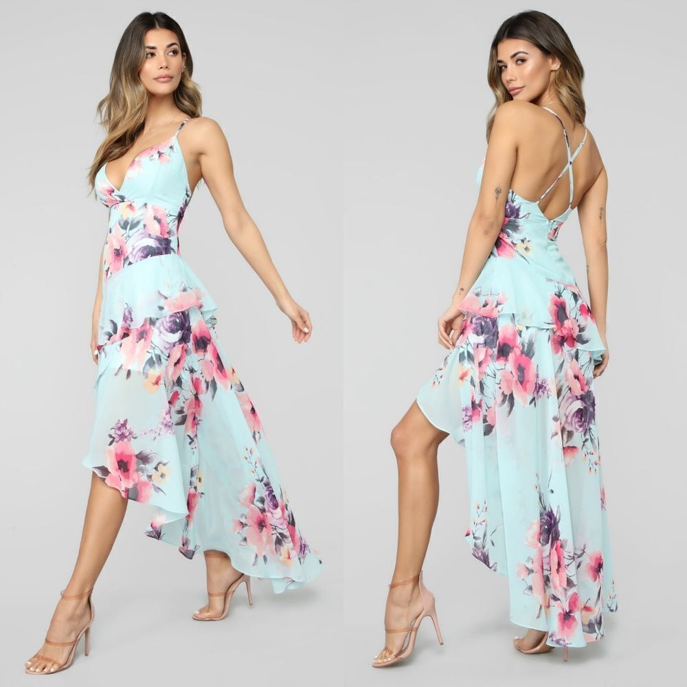 FASHION Nova Dazed In Floral Maxi Dress Layered Ruffle Backless V-neck Large